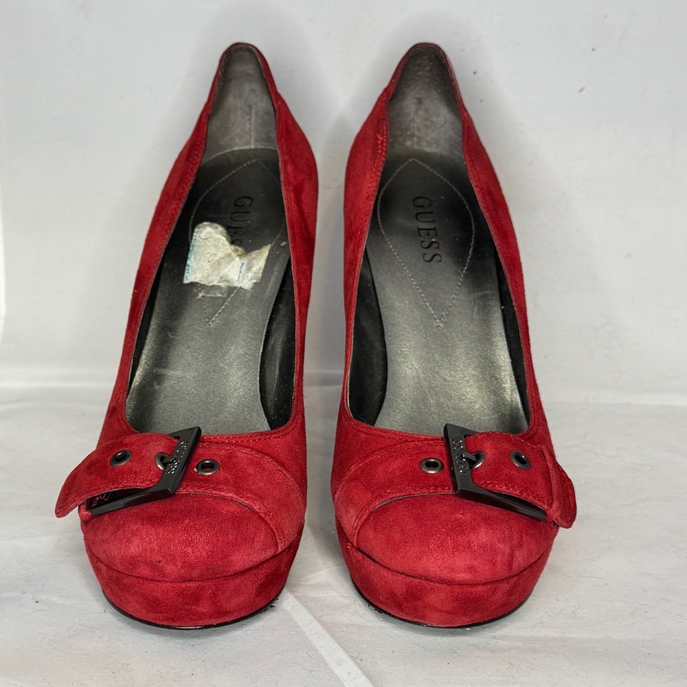 Guess Red Suede Heels with Buckle